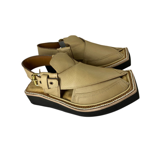 Kaptaan Chappal - Cream Color, with Golden Buckle, Premium Leather, and Sweat-Free Comfort