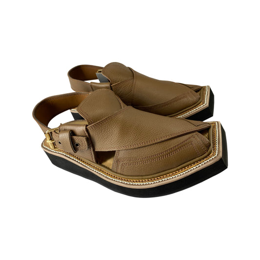 Kaptaan Chappal - Stylish Camel Matte with Golden Buckle, Premium Leather, and Sweat-Free Comfort